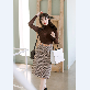 detail image5 op4006 Belt construction Polar neck knit and check pattern skirt set two piece set