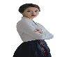 full image Korean traditional skirt with rambling rose(navy)