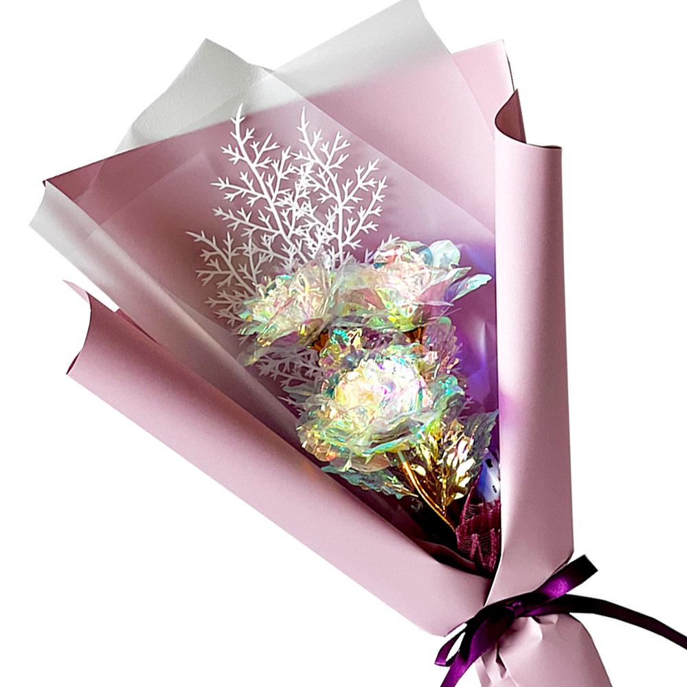 Hologram Mini Flower Bouquet Snowflake Flower LED (Three roses)  Indie Purple