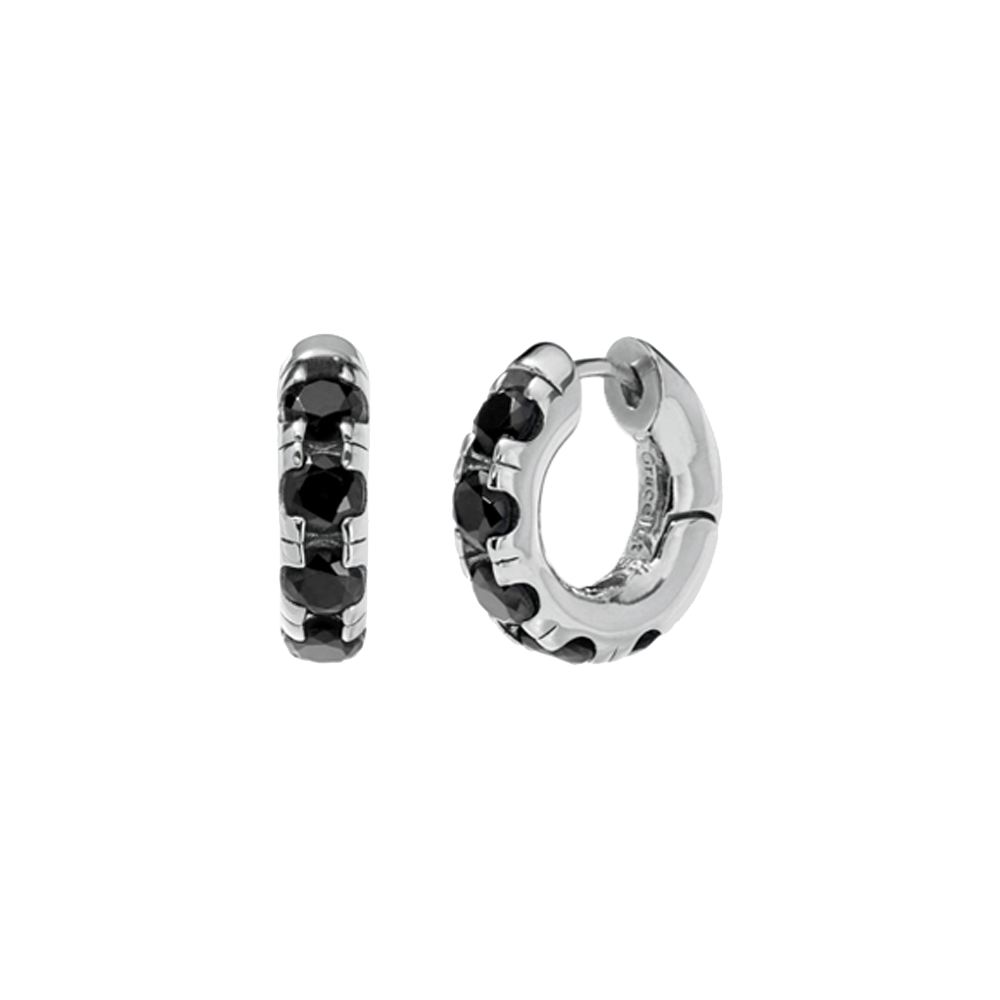 Round Volume Black Earrings ( S925 )